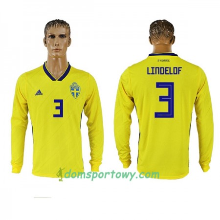 Koszulka Szwecja Lindelof 3 Domowe Koszulki Piłkarskie Mistrzostwa Świata 2018 Długi Rękaw